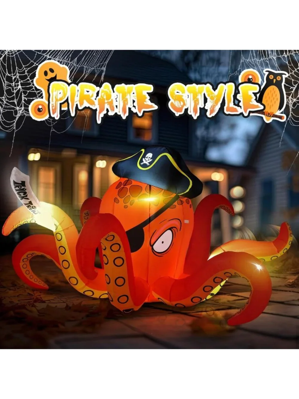 Giant 7.2 ft Lighted Halloween Inflatable Pirate Octopus for Outdoor Decor